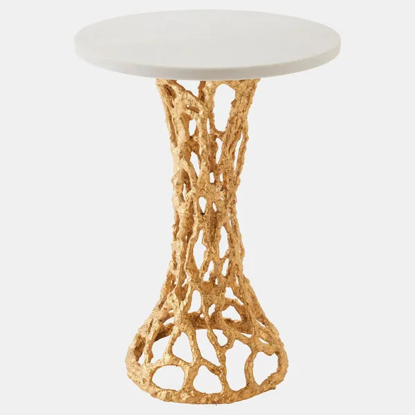 Mesa auxiliar Filamento, hoja de oro/m¨¢rmol blanco