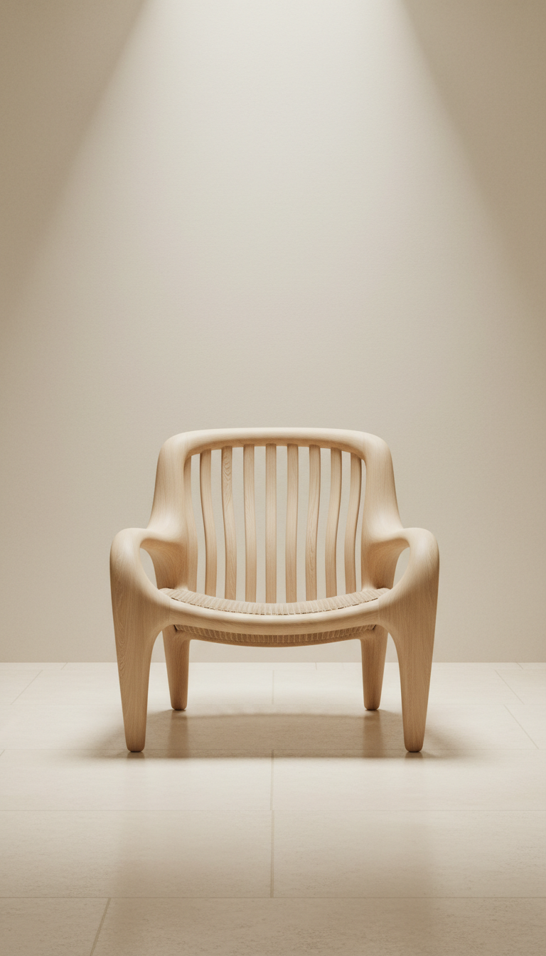 Sillón lounge de roble escultórico